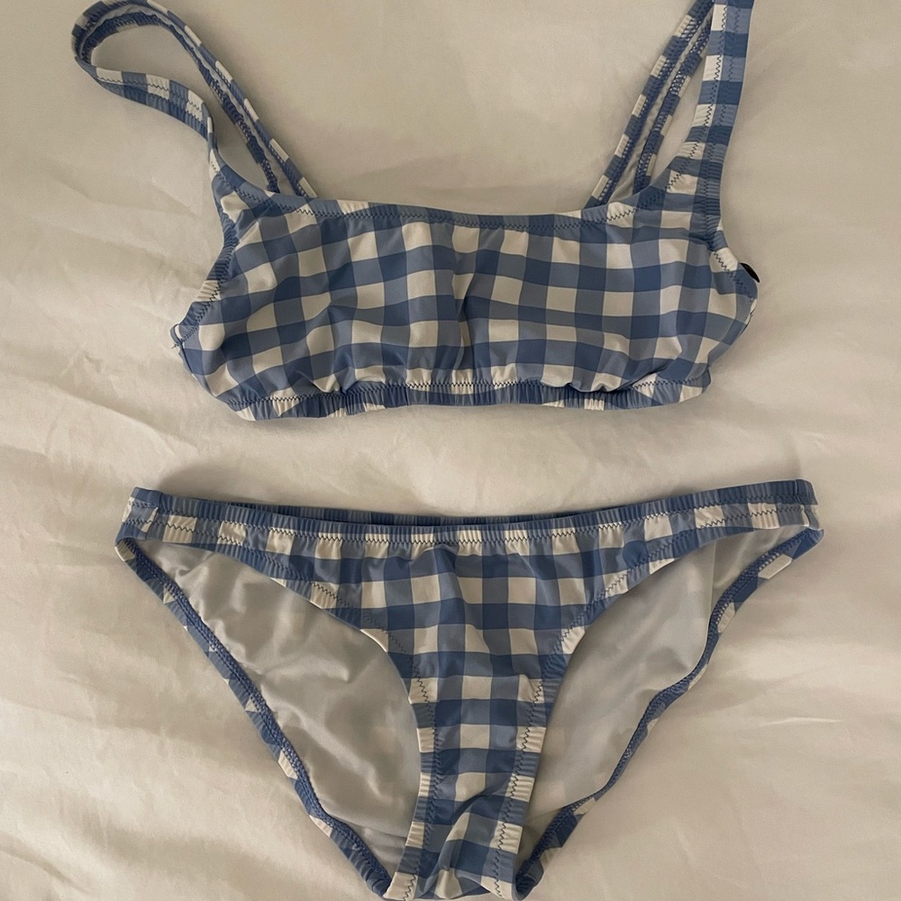 Light blue gingham scoop neck bikini set